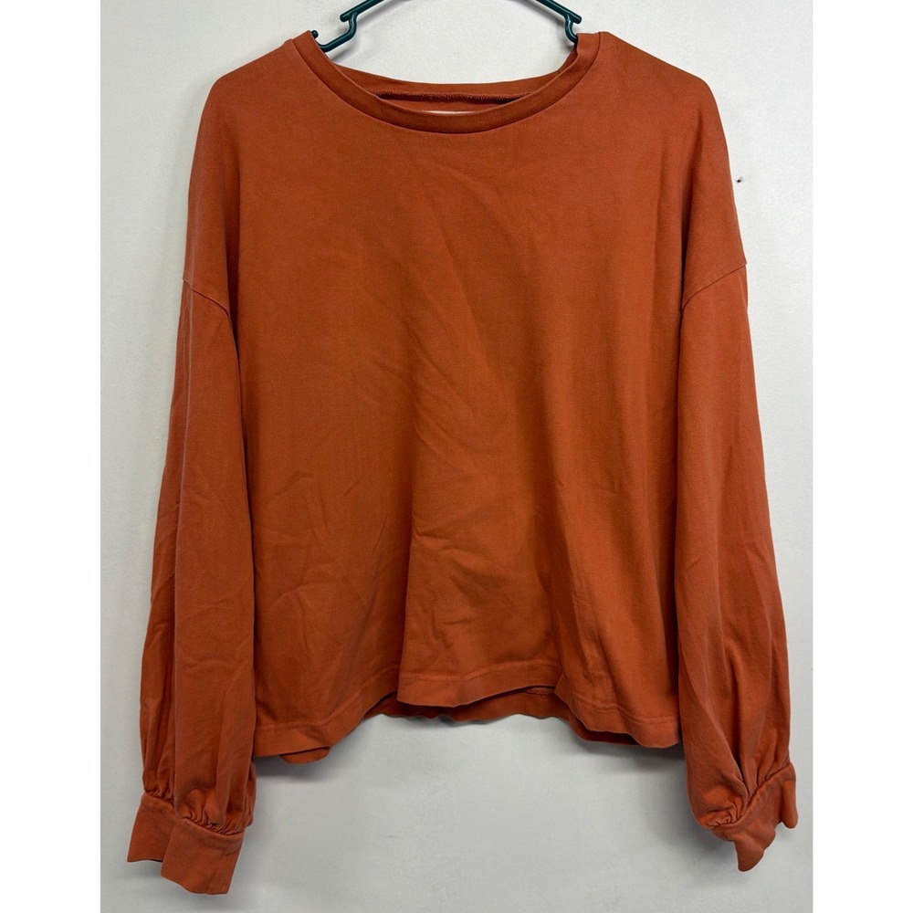 Madewell Women Burnt Orange Puff Sleeve Crew Neck Cotton T-Shirt K1798 Size L